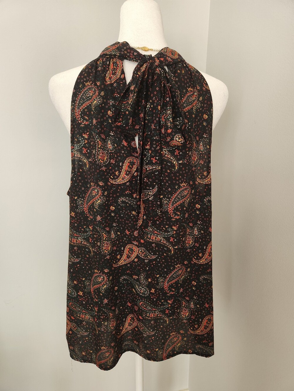 J. Crew Black Paisley Halter Top with Metallic Gold & Olive Paisley Pattern 8 - Picture 4 of 8